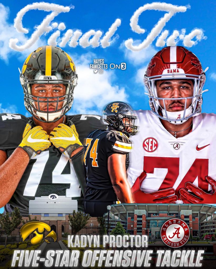 Five-star Recruit Kadyn Proctor Will Choose Between Iowa And Alabama ...