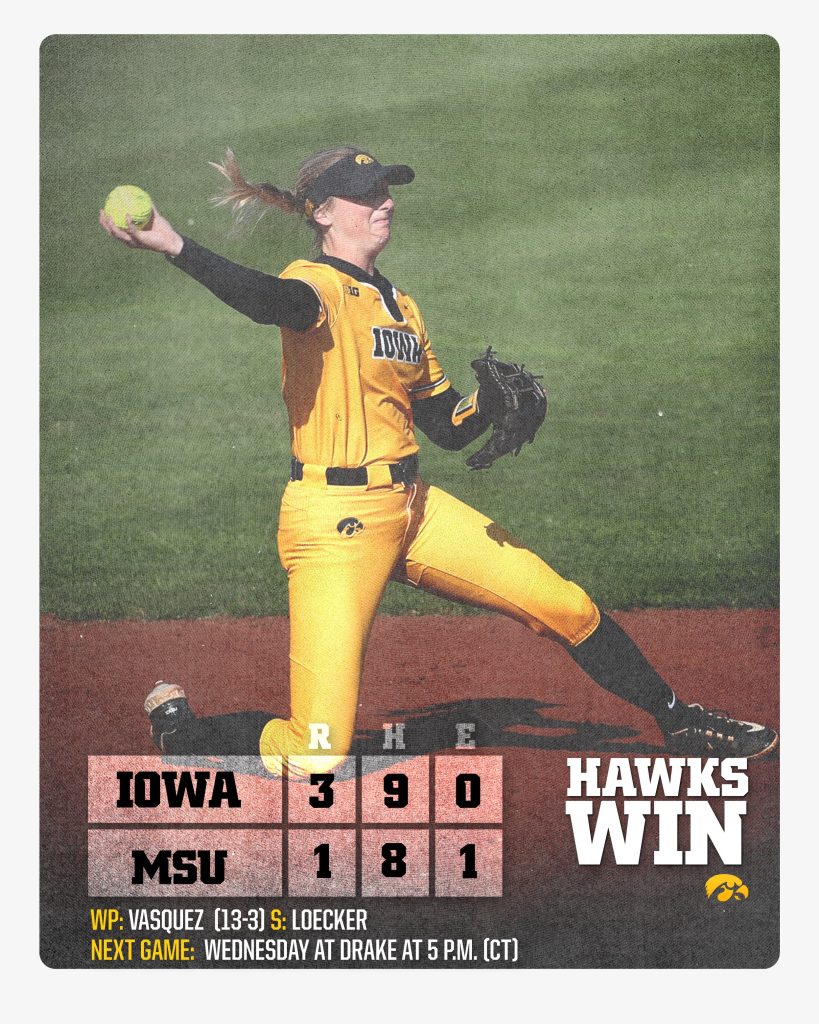 Iowa softball records threegame series sweep at Michigan State Hawk