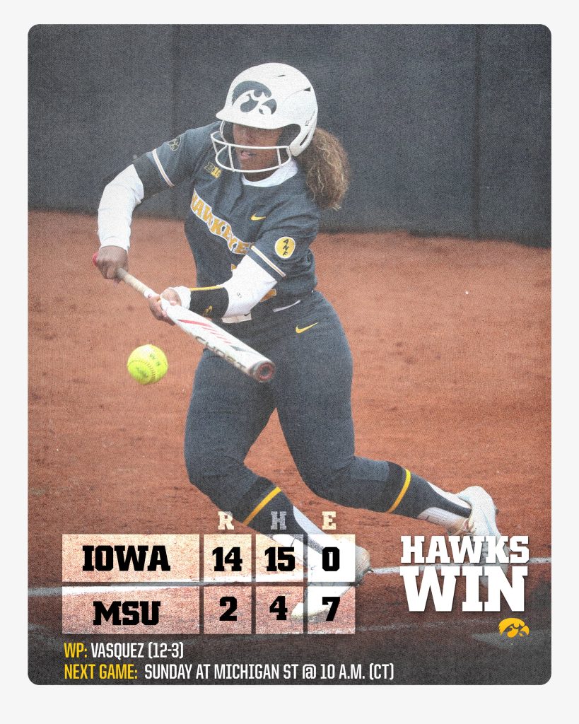 Iowa softball crushes Michigan State 142 in series opener Hawk Fanatic