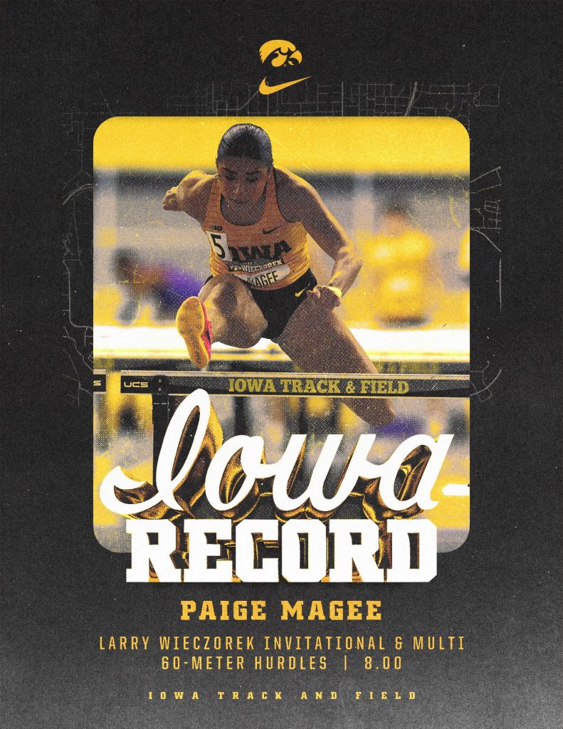 Paige Magee breaks Iowa 60meter hurdle record at Larry Wieczorek