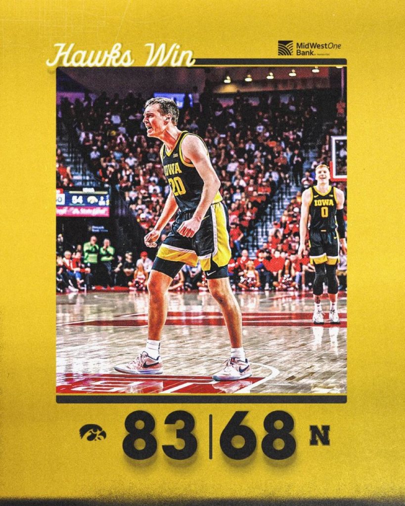 Iowa men secure Big Ten Tournament berth with 8368 win on Nebraska