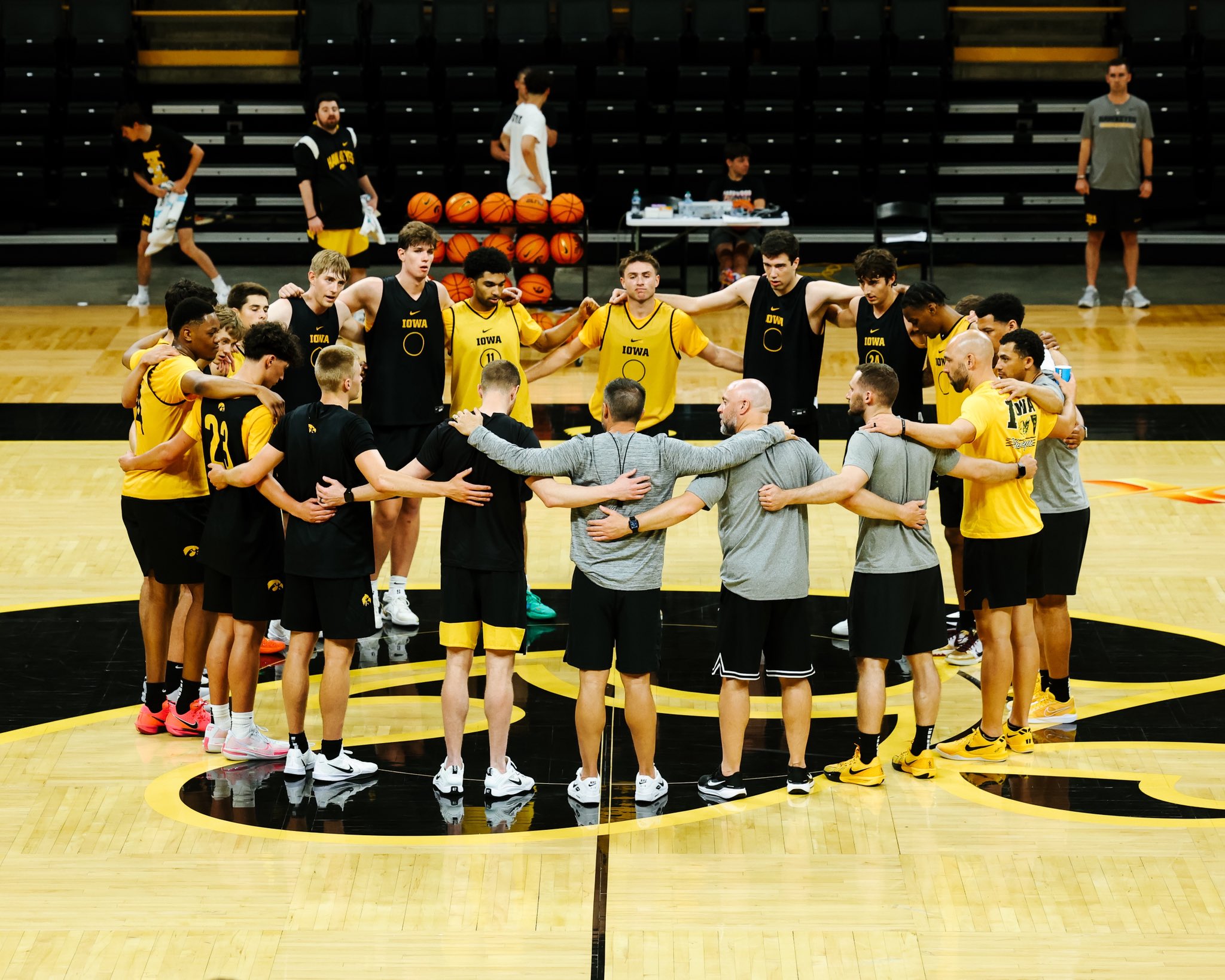 men huddle