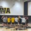men hoops practice huddle